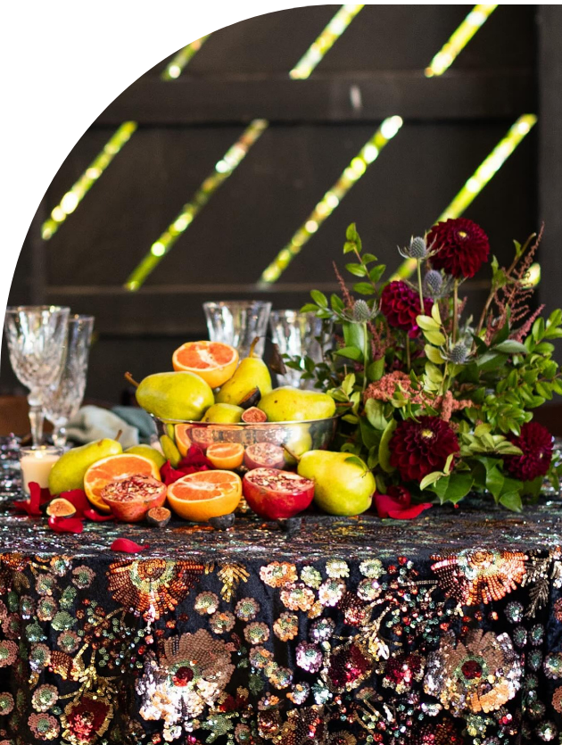 signature wedding reception table with florals
